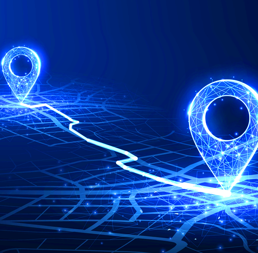 Digital map with connected location pins illustrating cloud data routing and distributed network infrastructure