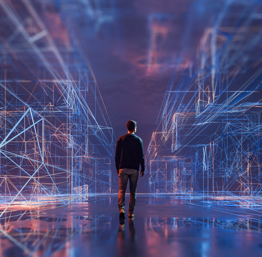 Professional navigating a complex digital network infrastructure landscape