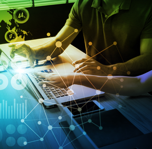 Professional leveraging digital tools and real-time data insights to drive business transformation