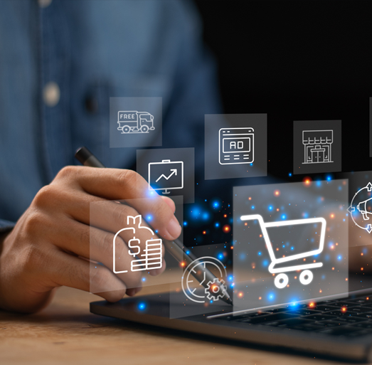 Retail professional managing e-commerce operations including sales growth, digital advertising, and online storefront tools